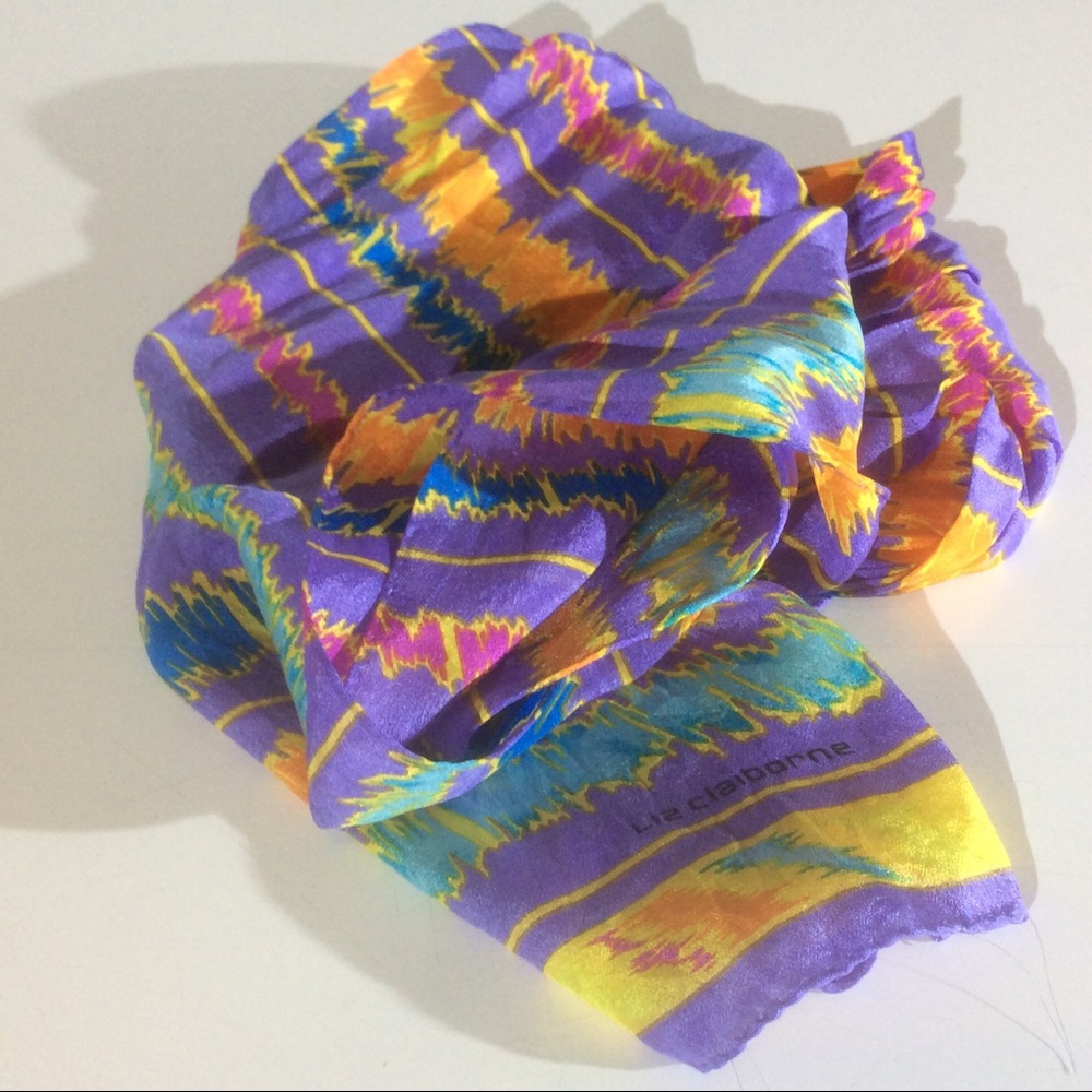 Liz Claiborne Lavender Green Blue Orange Yellow Rectangle Scribble Stripe Scarf